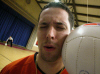 Volleyball - Jonathan received Gloree's serve in the face this night.  (Re-enactment)