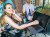 7/8 - Ranking and editing photos at a nice cafe after our photo shoot.